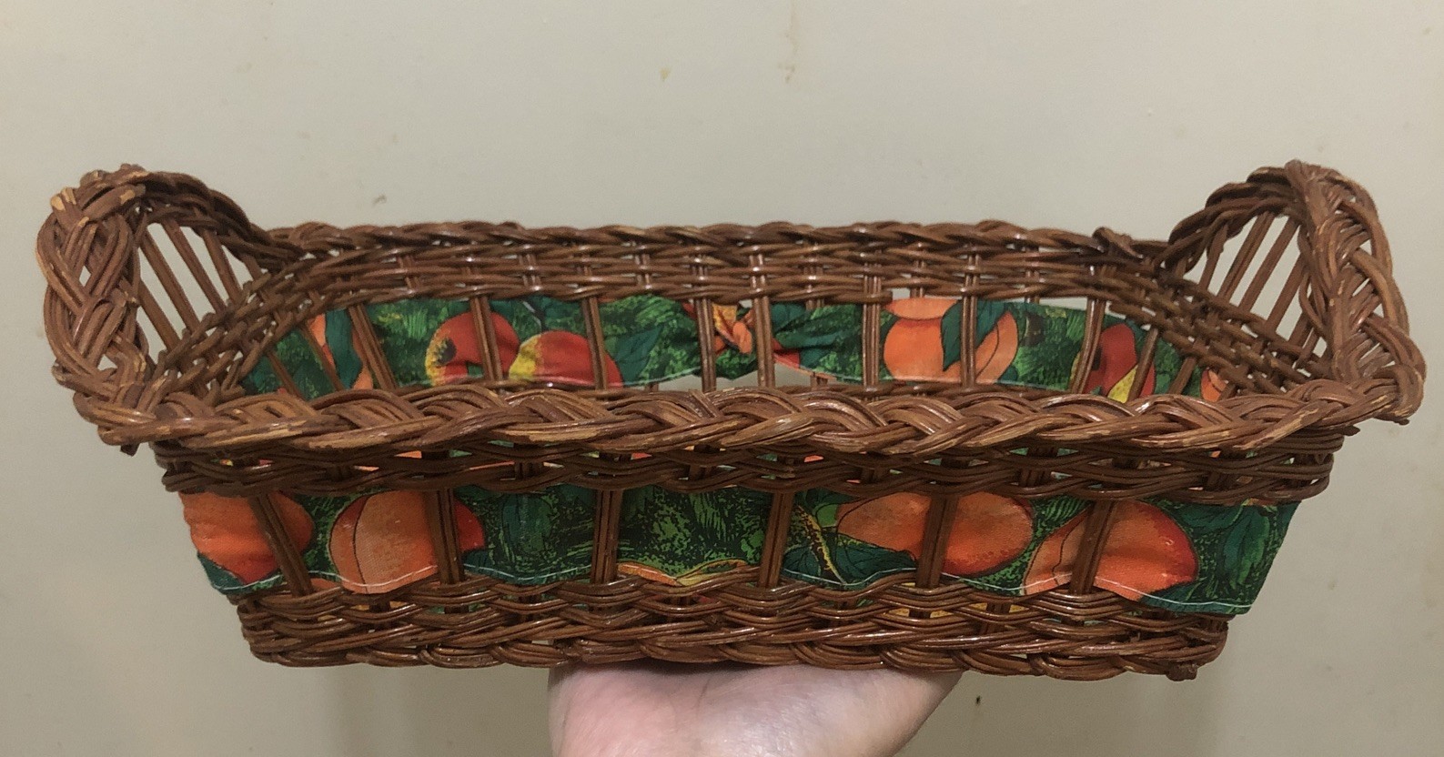 Woven Wicker Rectangular Basket 11x9 w/ Fruit Liner Farmhouse Decor