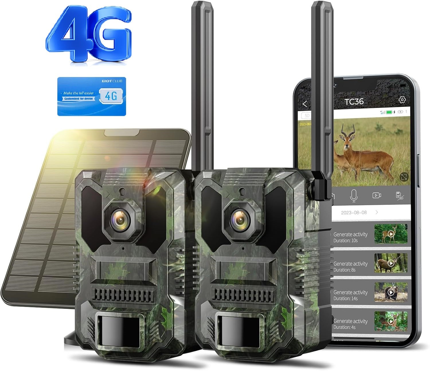 Solar Powered Trail Camera with 4G Cellular SIM Card Game Hunting Cam Live Feed