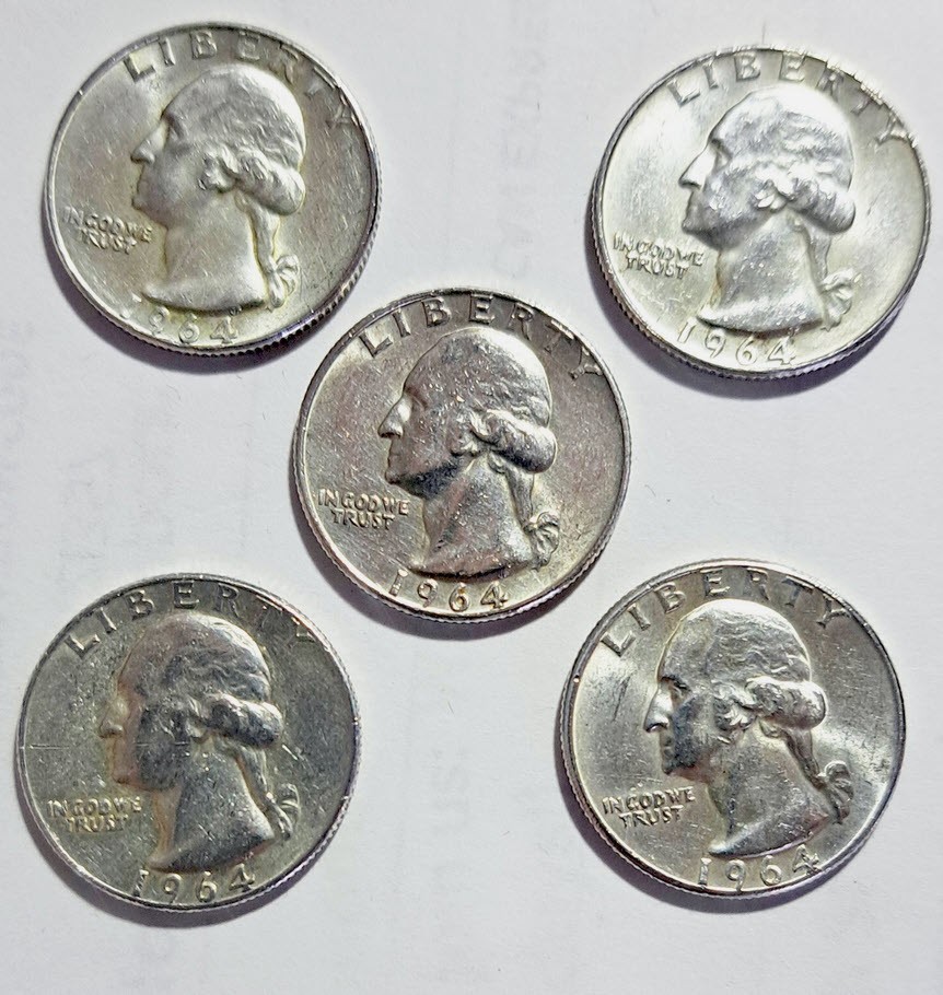 1964 D or P Washington G-VG-AU 90% Silver Quarter US Coin = .18oz Silver - G-VG