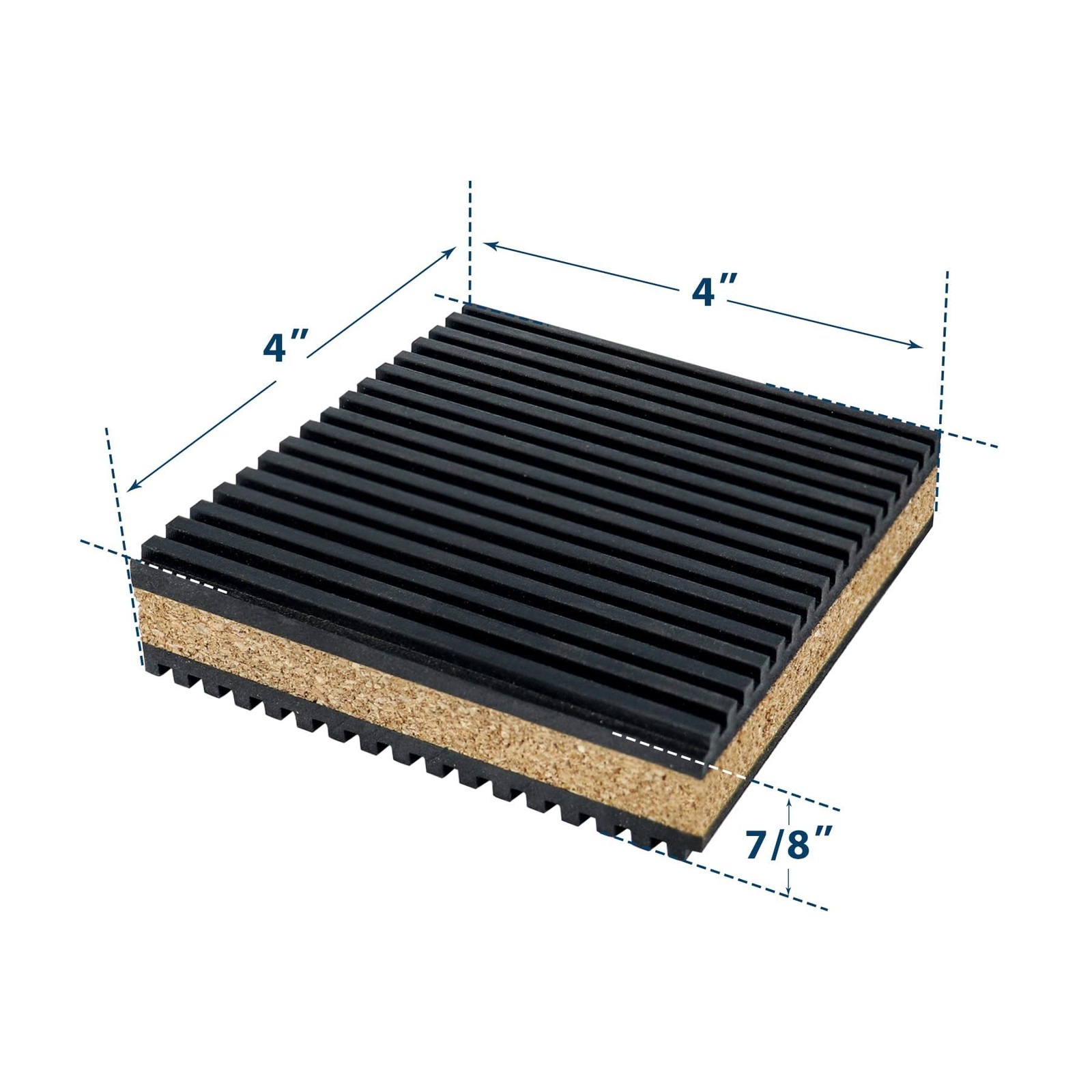 Anti Vibration Pads 4" X 4" X 7/8" Rubber & Cork Vibration Isolation Pads, Re...