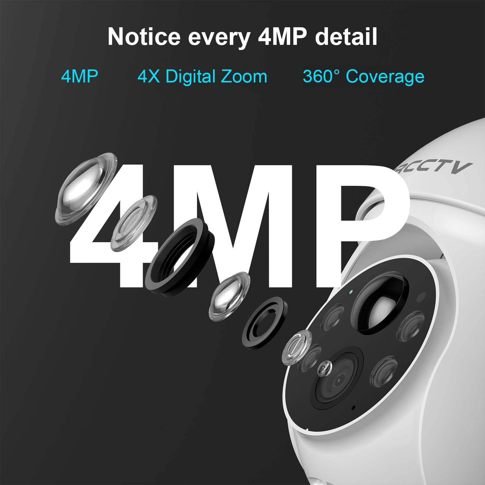 Solar Battery Powered Security Camera WiFi6 Wireless Sys PTZ 4MP Outdoor 4PACK