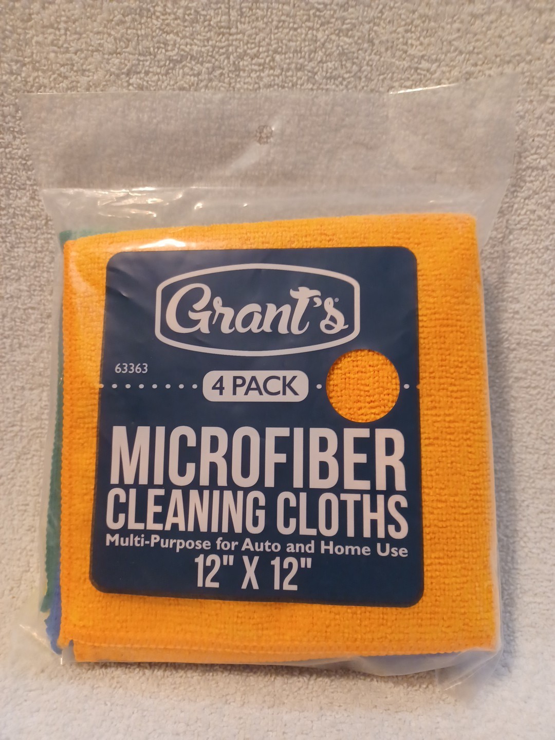 GRANT'S 4 PACK 12"X12" MICROFIBER CLEANING CLOTHS NEW IN ORIGINAL PACKAGE A-129