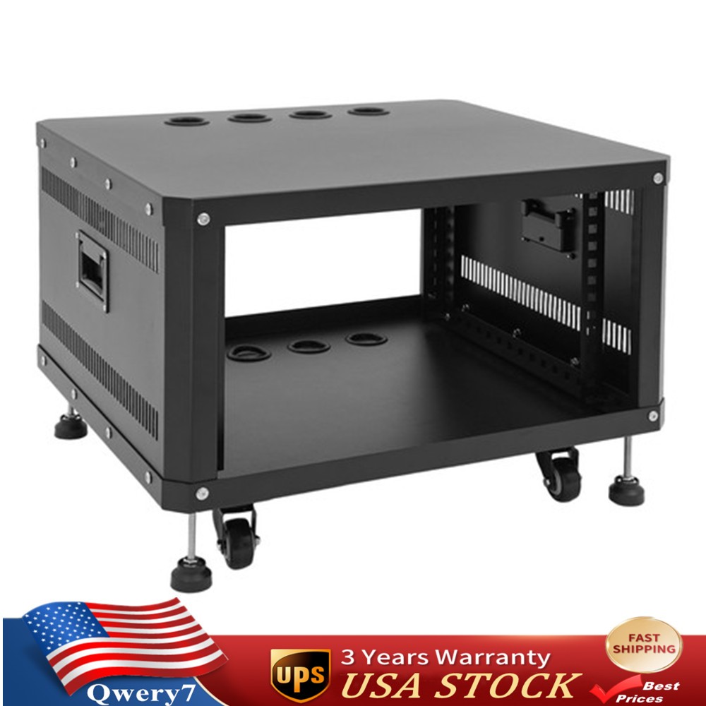 6U Stereo & Studio Rack w/ 4 Wheels, Rolling Network Cabinet Open Frame Rack