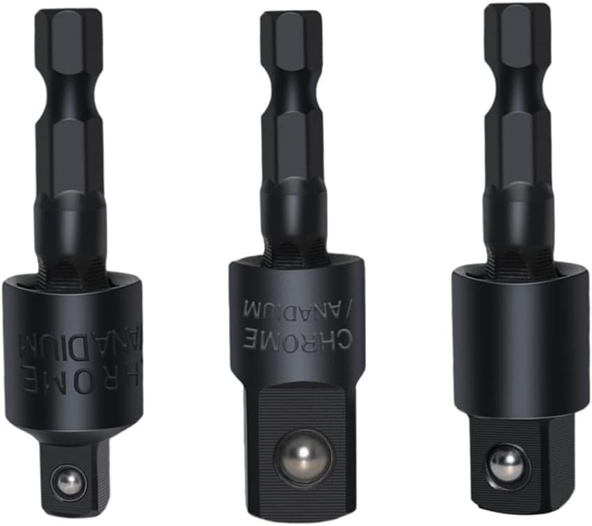 3Pcs 1/4" 3/8" 1/2" Bits 360°Rotatable Impact Grade Socket Adapter One Size