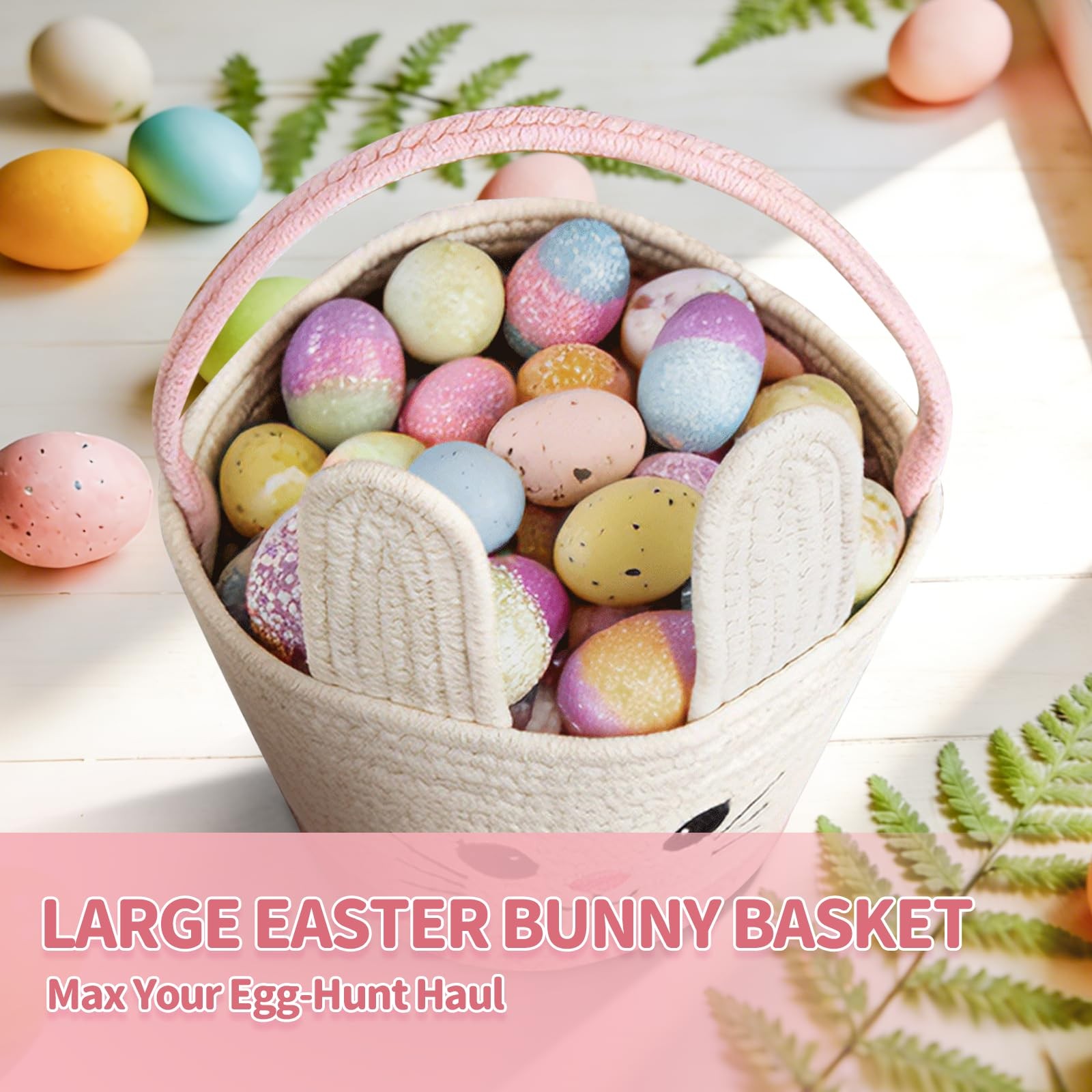 Lightilunar Easter Basket, Empty Bunny Basket, Woven Basket with Soft Handle,...