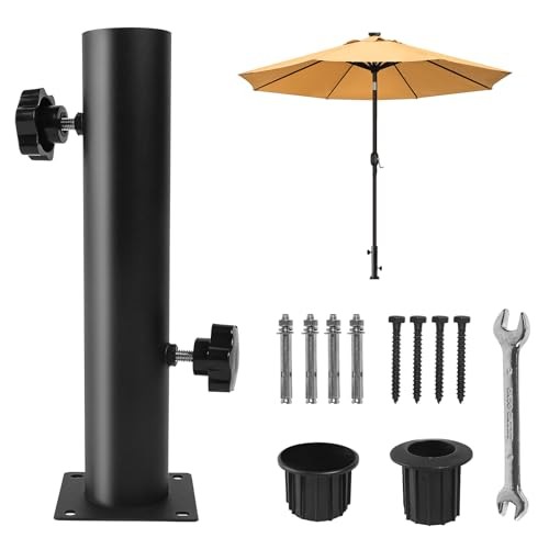 Heavy Duty Steel Outdoor Umbrella Base,Fixed Mount Umbrella Deck Mount Bracket
