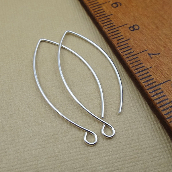 Handmade Long Earring Hooks - Large Leaf Ear Wires - Sterling Silver Earwires