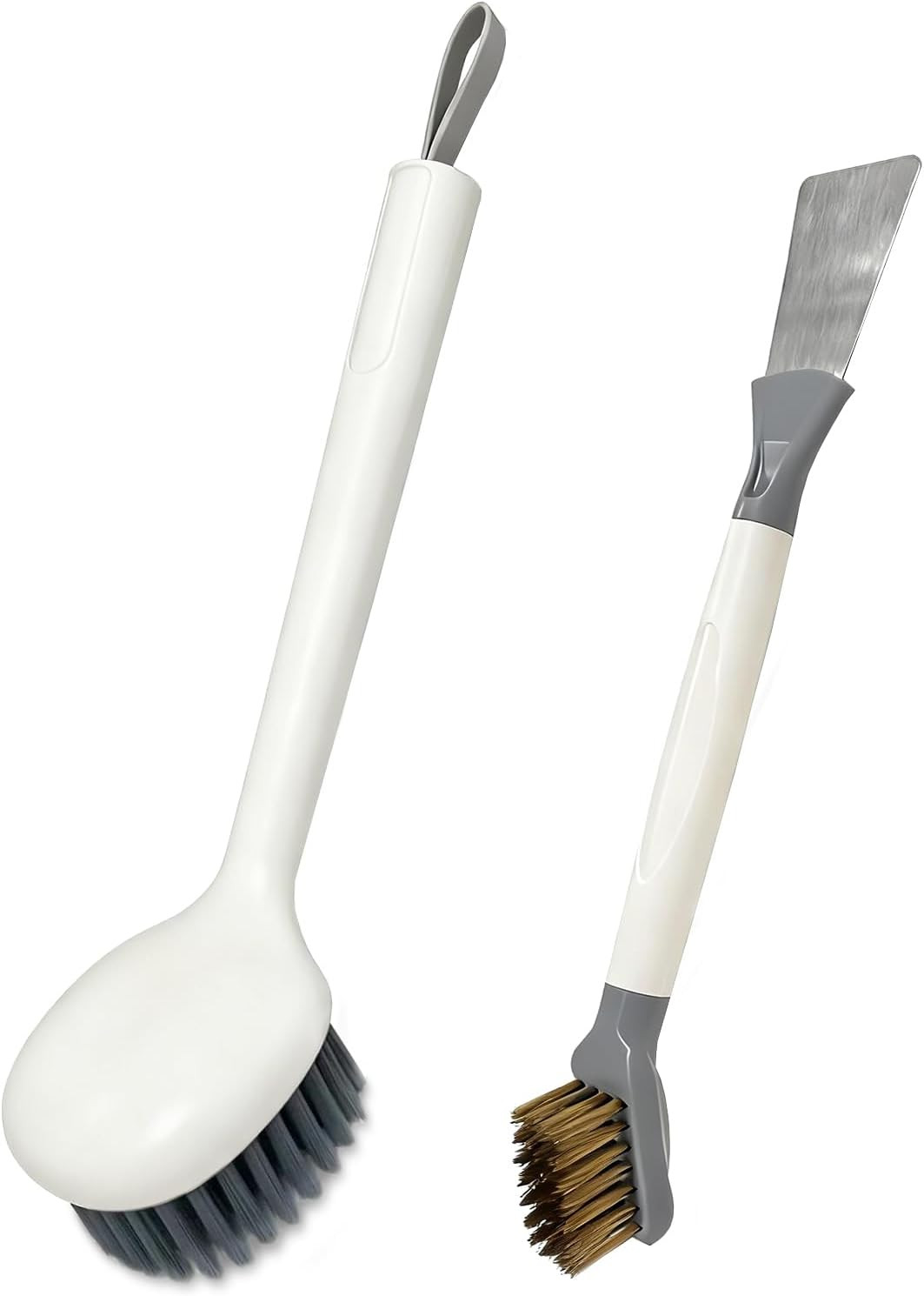 2-Piece Set Handheld Dish Brush with Brass Scrubber and Steel Scraper for Stubbo
