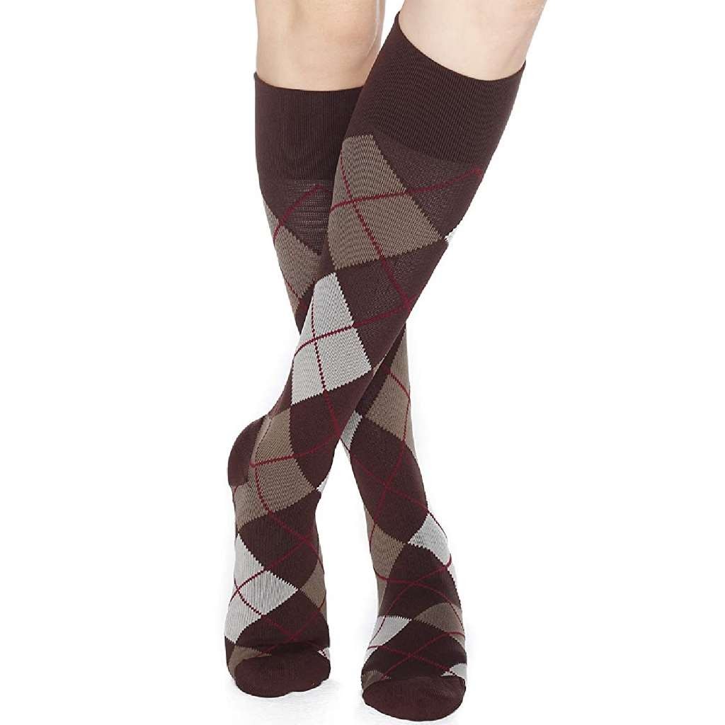 Dr. Comfort Argyle Patterned Knee High, Nylon/Spandex, 20-30mmHg (Size: M) Chest