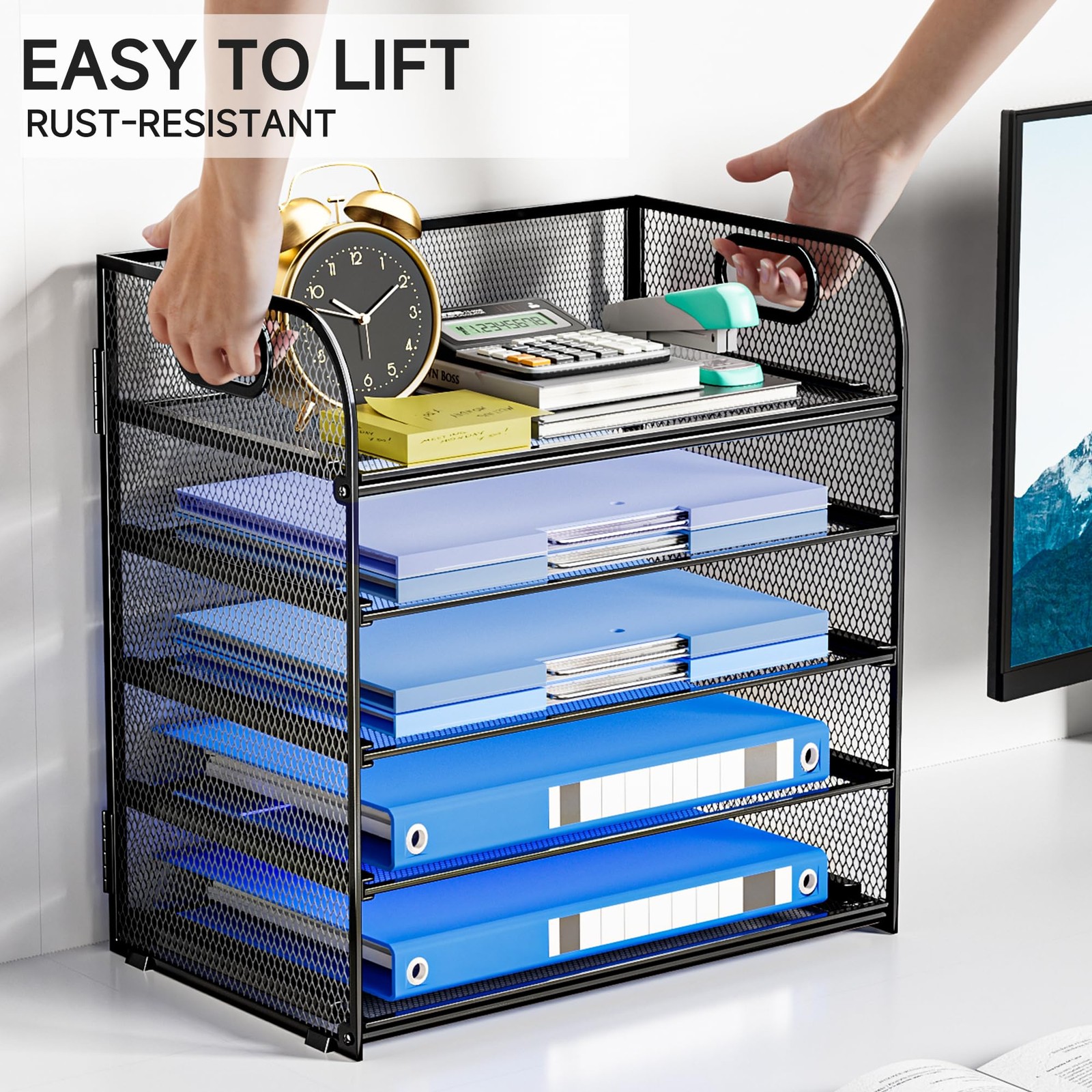 Paper Organizer for Desk Accessories & workspace 5 Tier Organizers with Handle