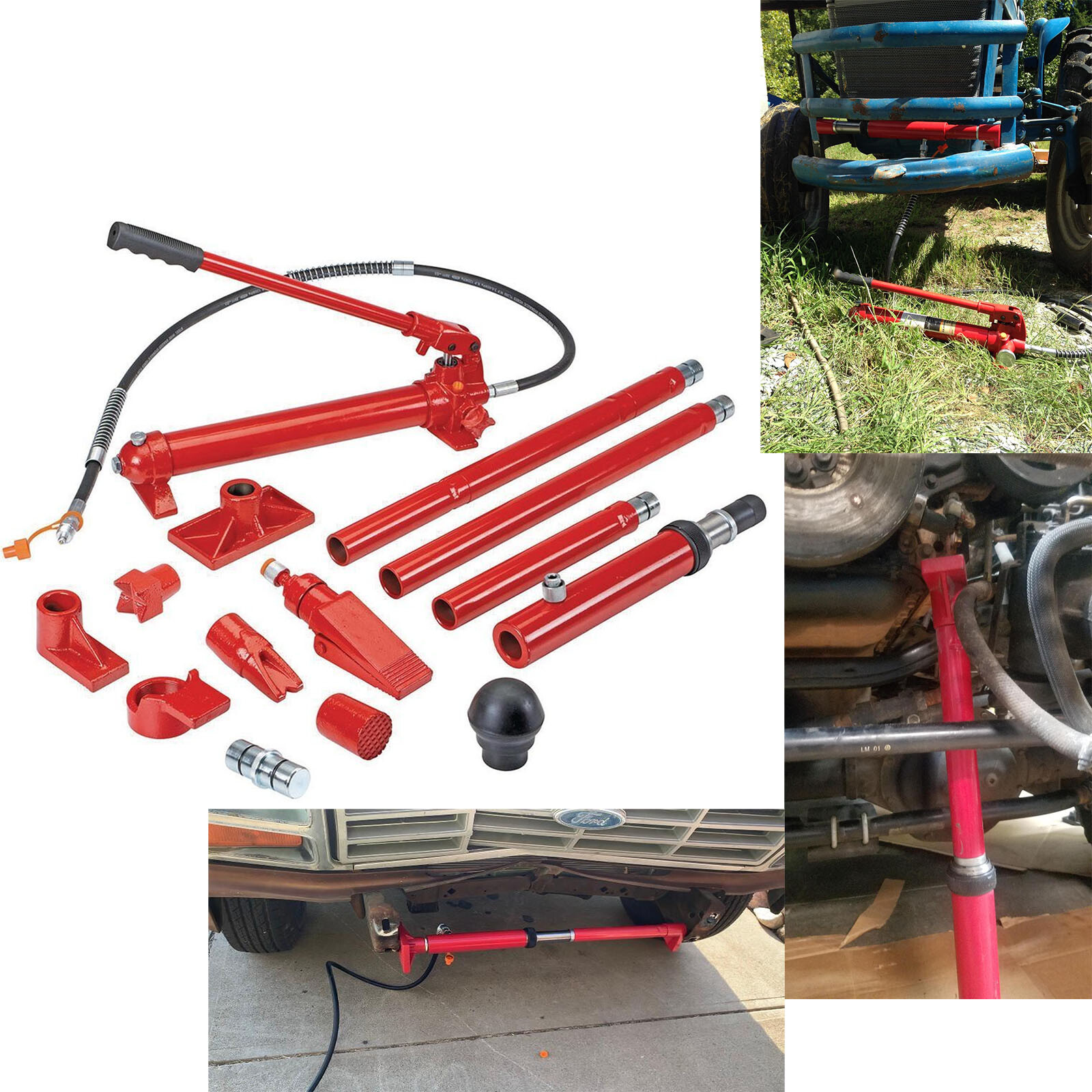 10 Ton Porta Power Hydraulic Jack Body Frame Repair Kit Auto Shop 2 Wheels Lift