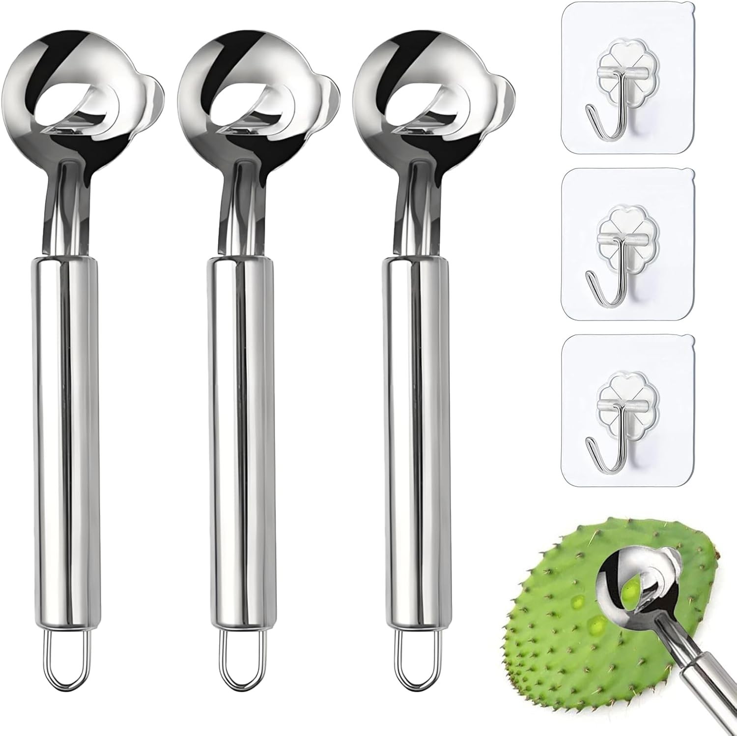 3 PCS Pelador De Nopales Con Espinas, Cuchara Para Pelar, Cactus Peeler Spoon