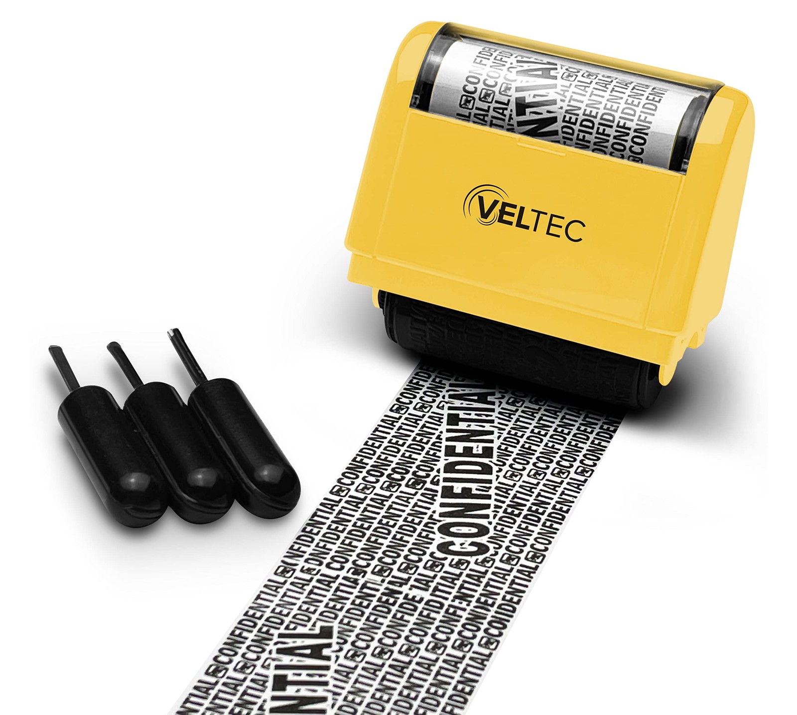 ID Protector Ink Roller - Identity Theft Protection Roller Stamp (Yellow, Stamp+