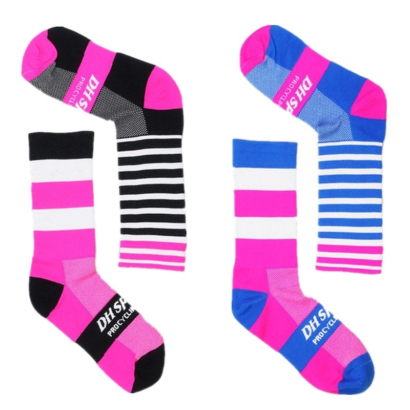 2 Pairs Cycling Socks Pro Road Bicycle Riding Bike Sports Ankle Socks Black Pink