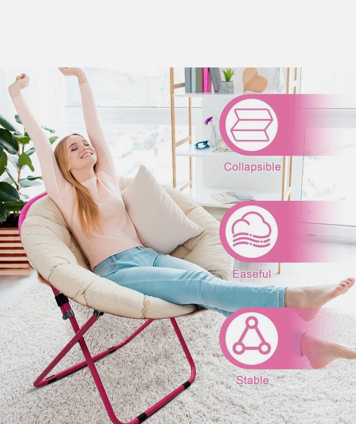 Circular Bunjo Pink Foldable Bungee Chair