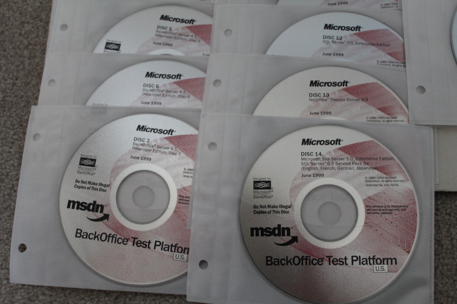 1999 MSDN BackOffice Test Platform Software 1 thru 16 and 19 thru 21