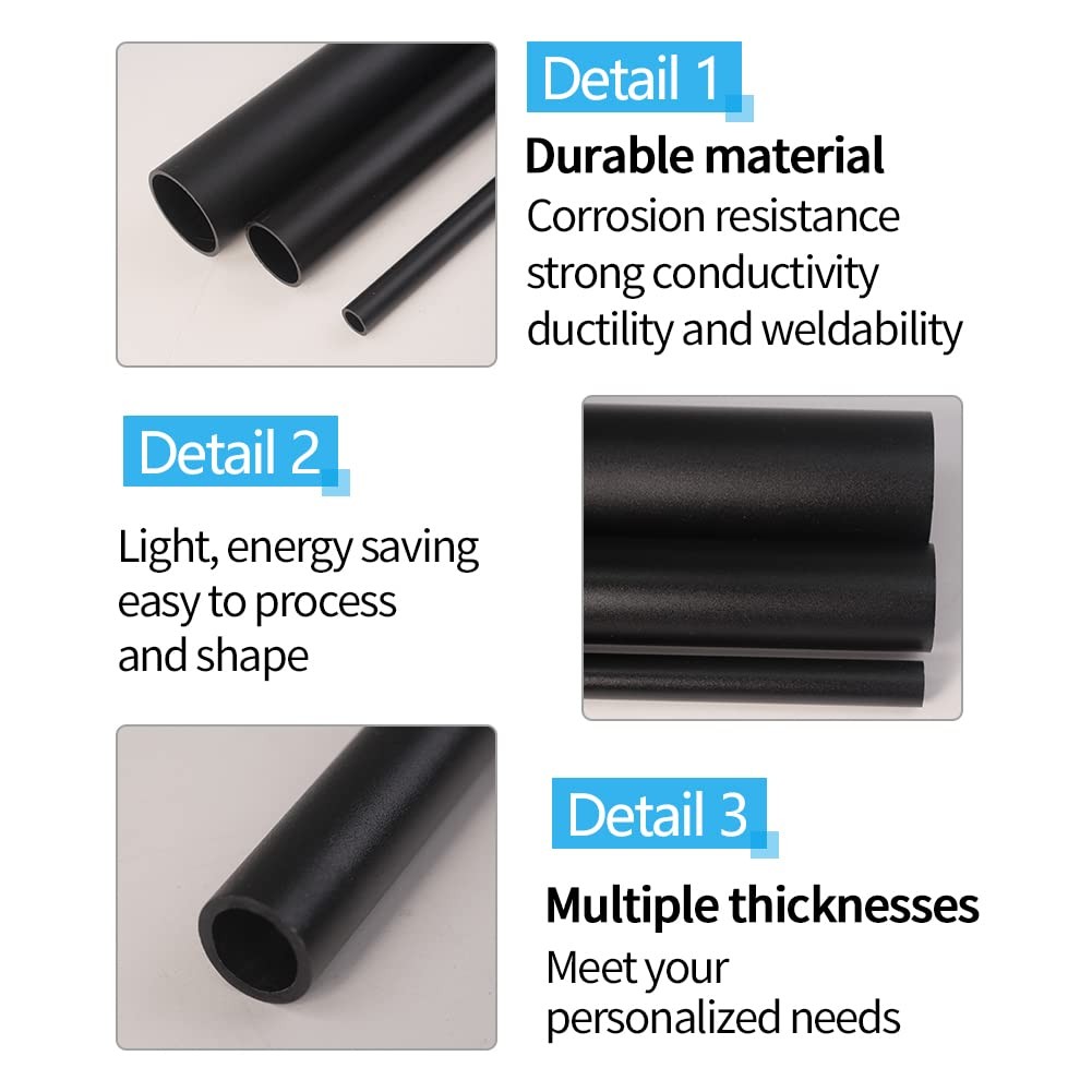 Feelers 1PCS Aluminum Tubing 1" (25mm) OD x 7/8" ID x 10" - 1PC, Black