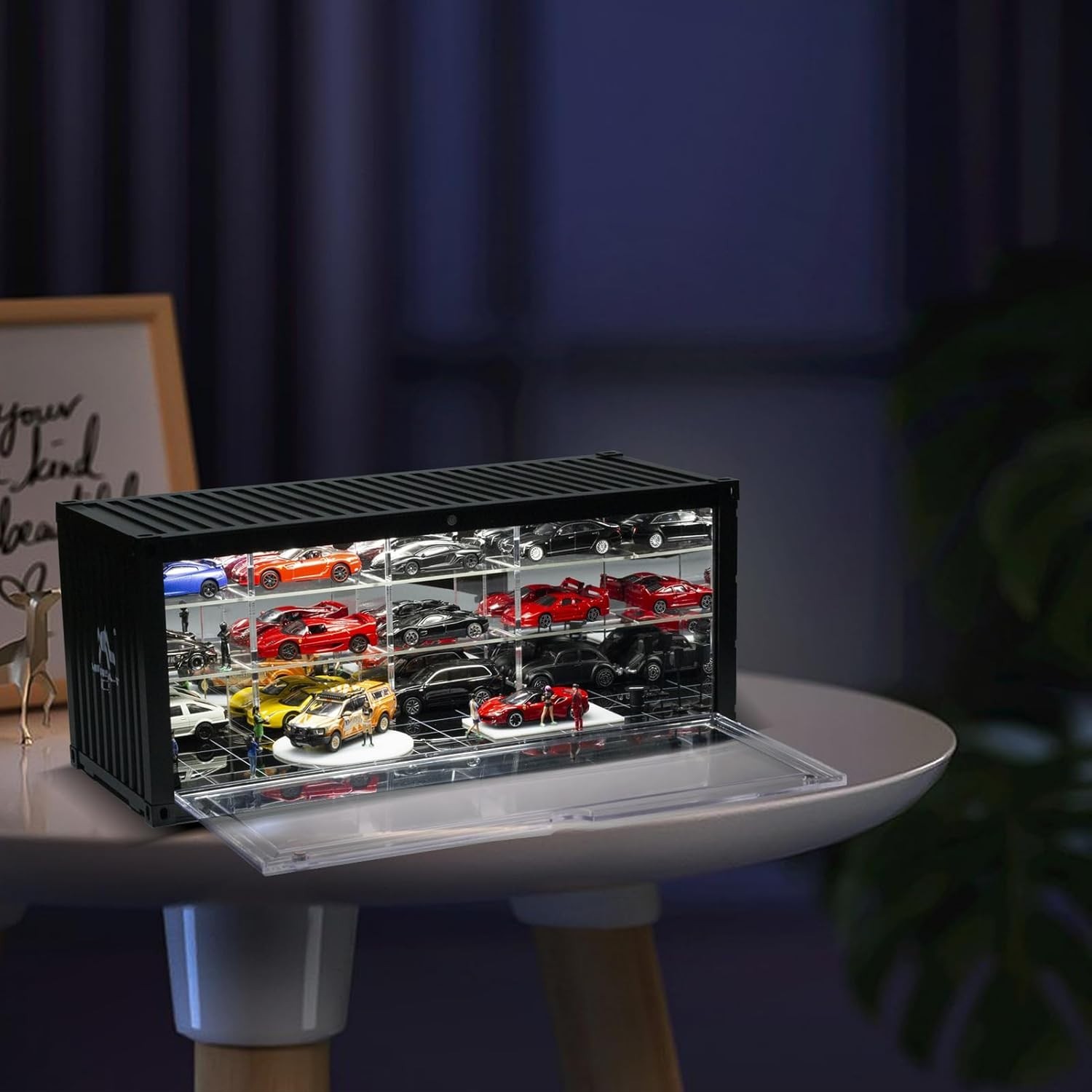 Car Display Case 16 Acrylic LED Light 1/43 Model Diecast 1/64 Garage Box Cabinet