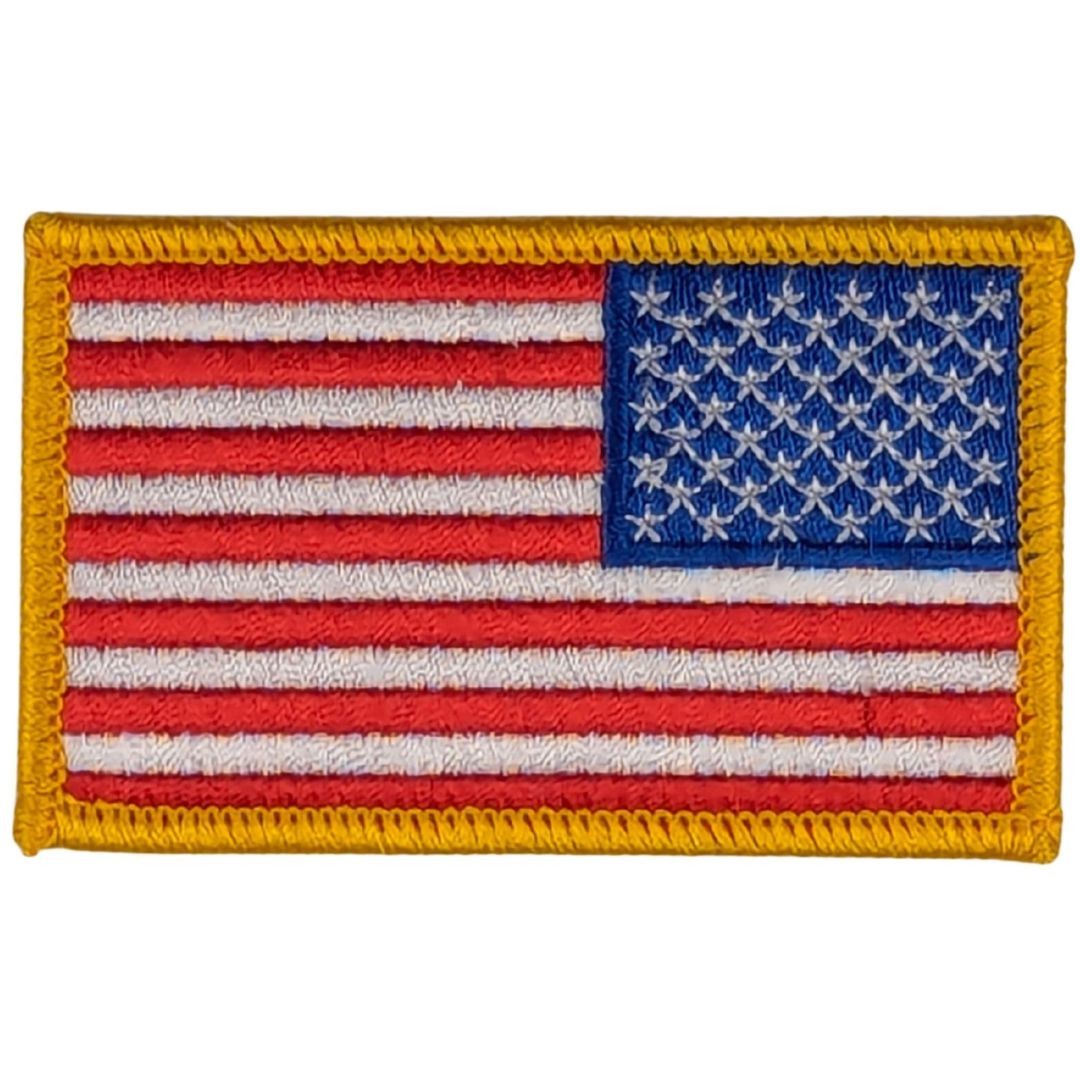 Reverse American Flag Patch - Full Color Sew-On Patch - Gold Border