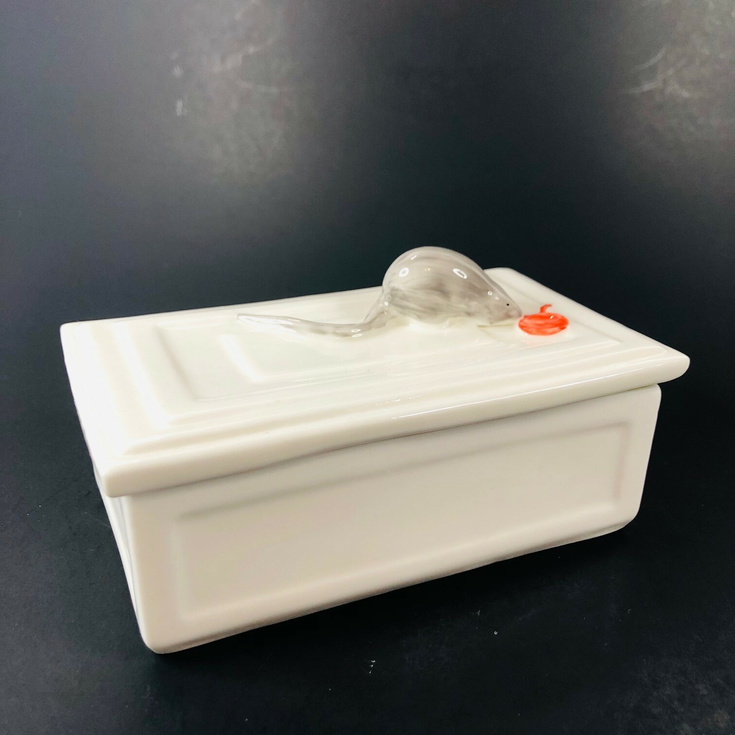 Pintar Bone China Trinket Box Mouse on Lid Hand Painted