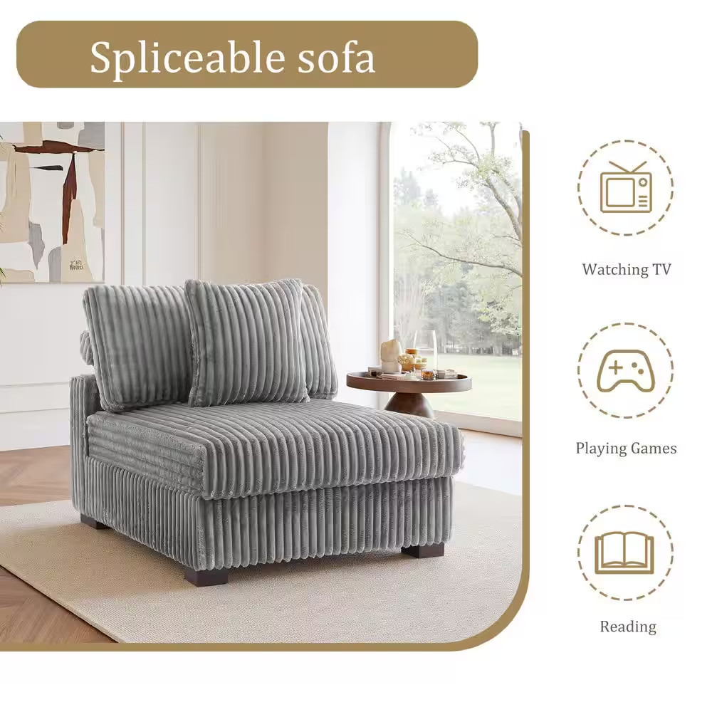 35.9 In. Armless Faux Rabbit Fur Polyester Rectangle Sectional Center 1-Seat Sof