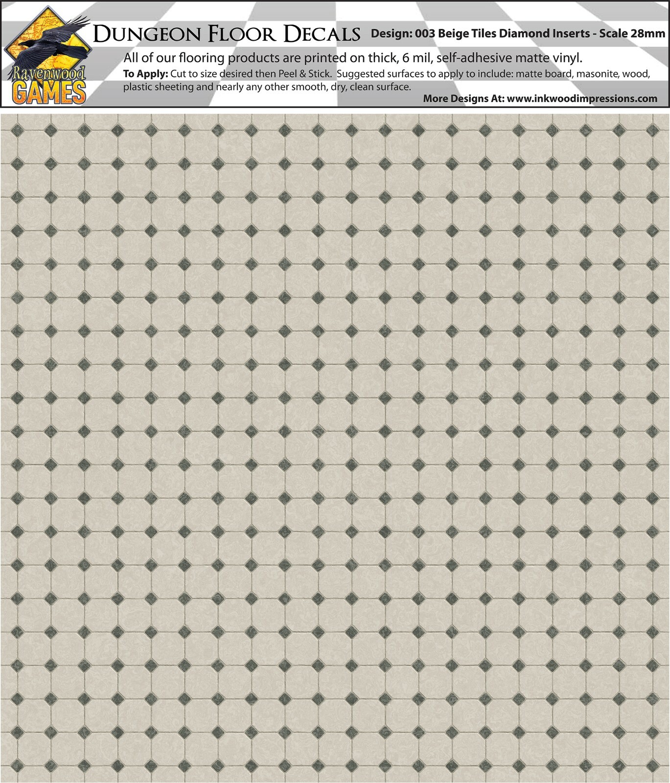 Dungeon Flooring Design 003 Beige Tiles Diamond DIY 28mm Miniature Gaming Decals