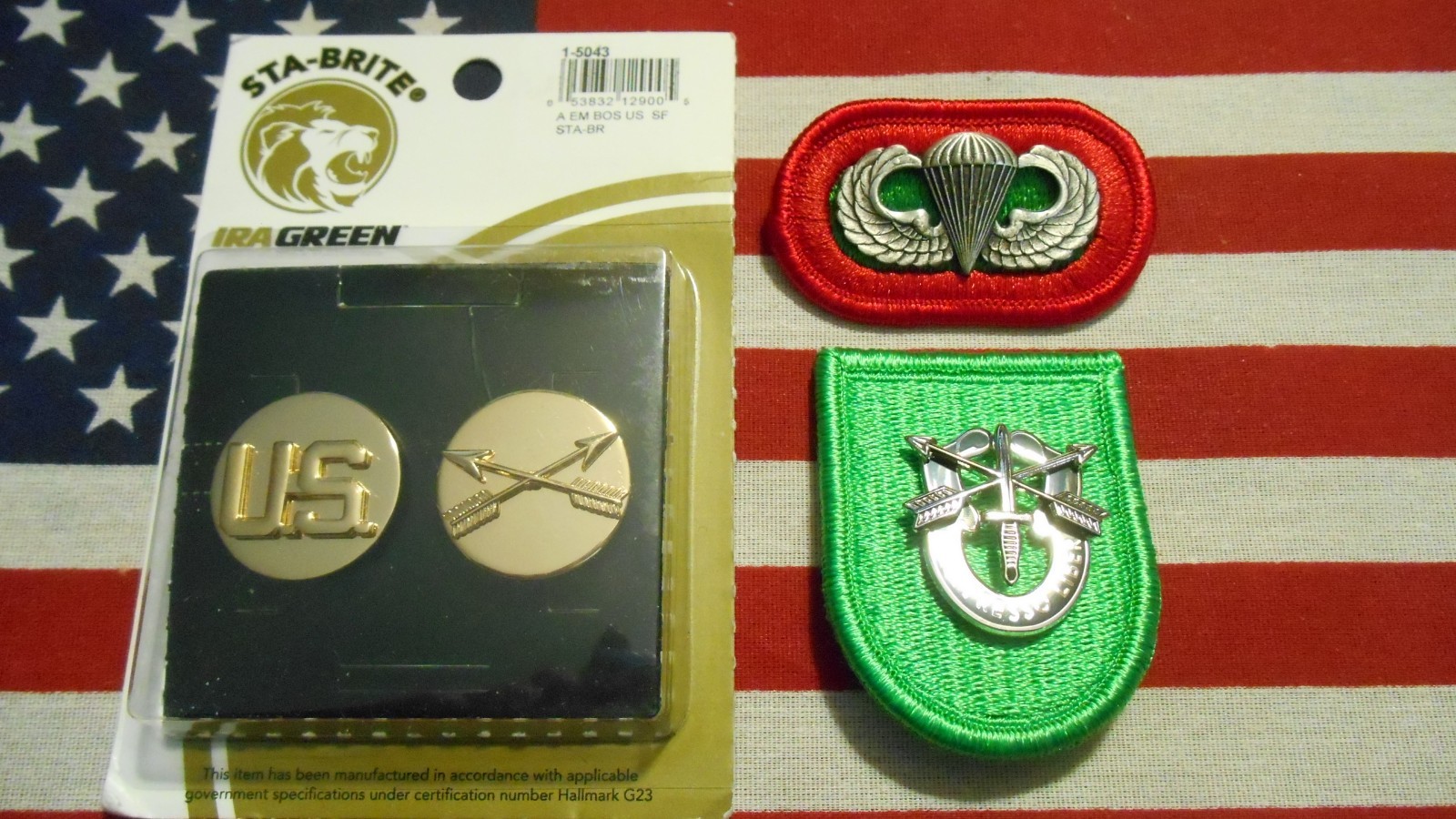 10th Special Forces EM BOS 22k Collar Insignia & Beret Flash w/DUI G23