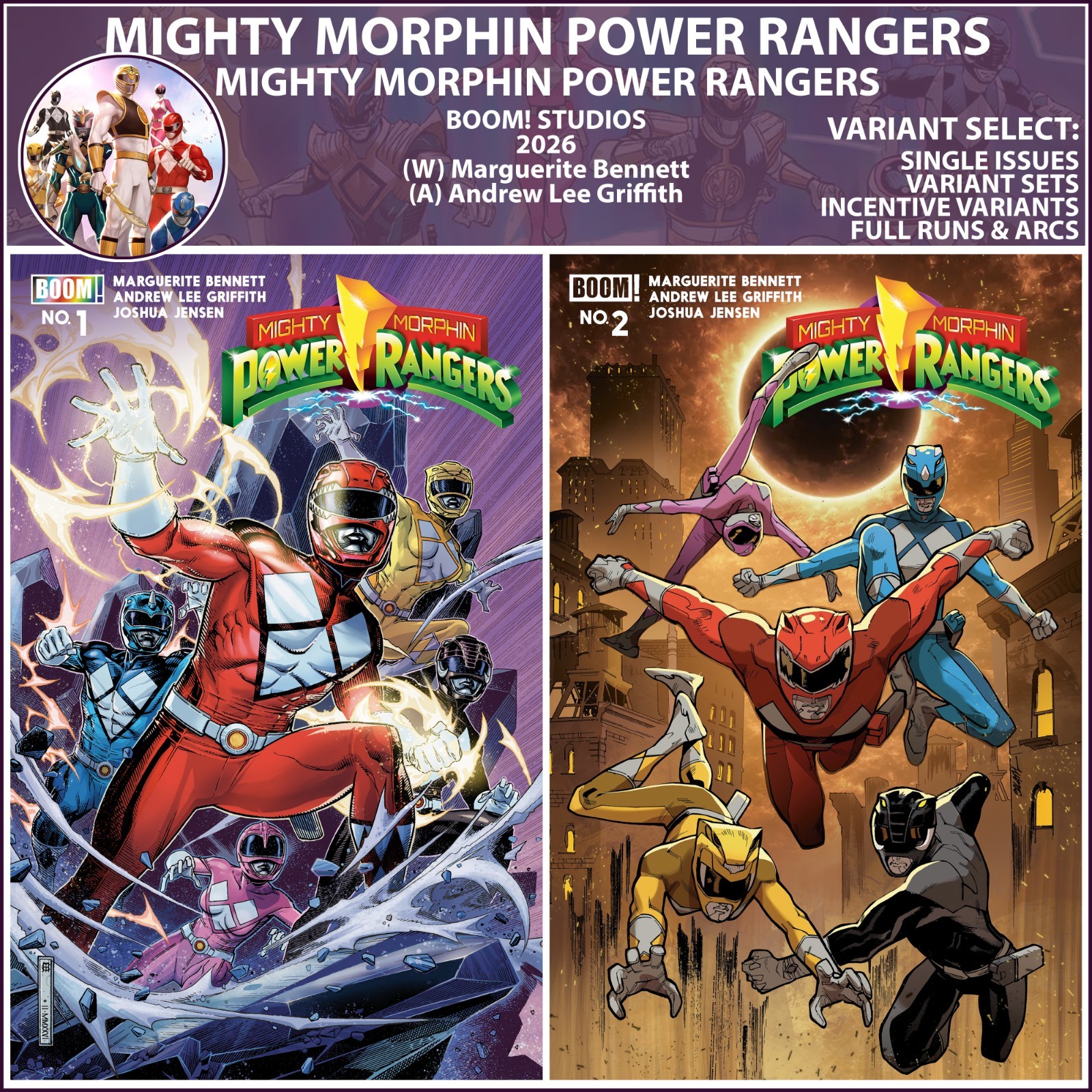 Mighty Morphin Power Rangers (2026) #1 2 BOOM! Studios COVER SELECT