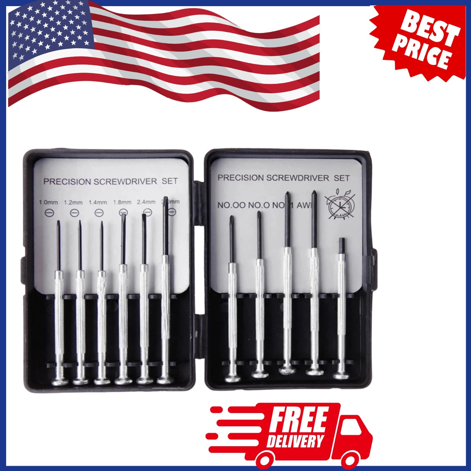 11pc Small Precision Screwdriver Set Mini 6 Sizes Flat Philips for Watch Glasses