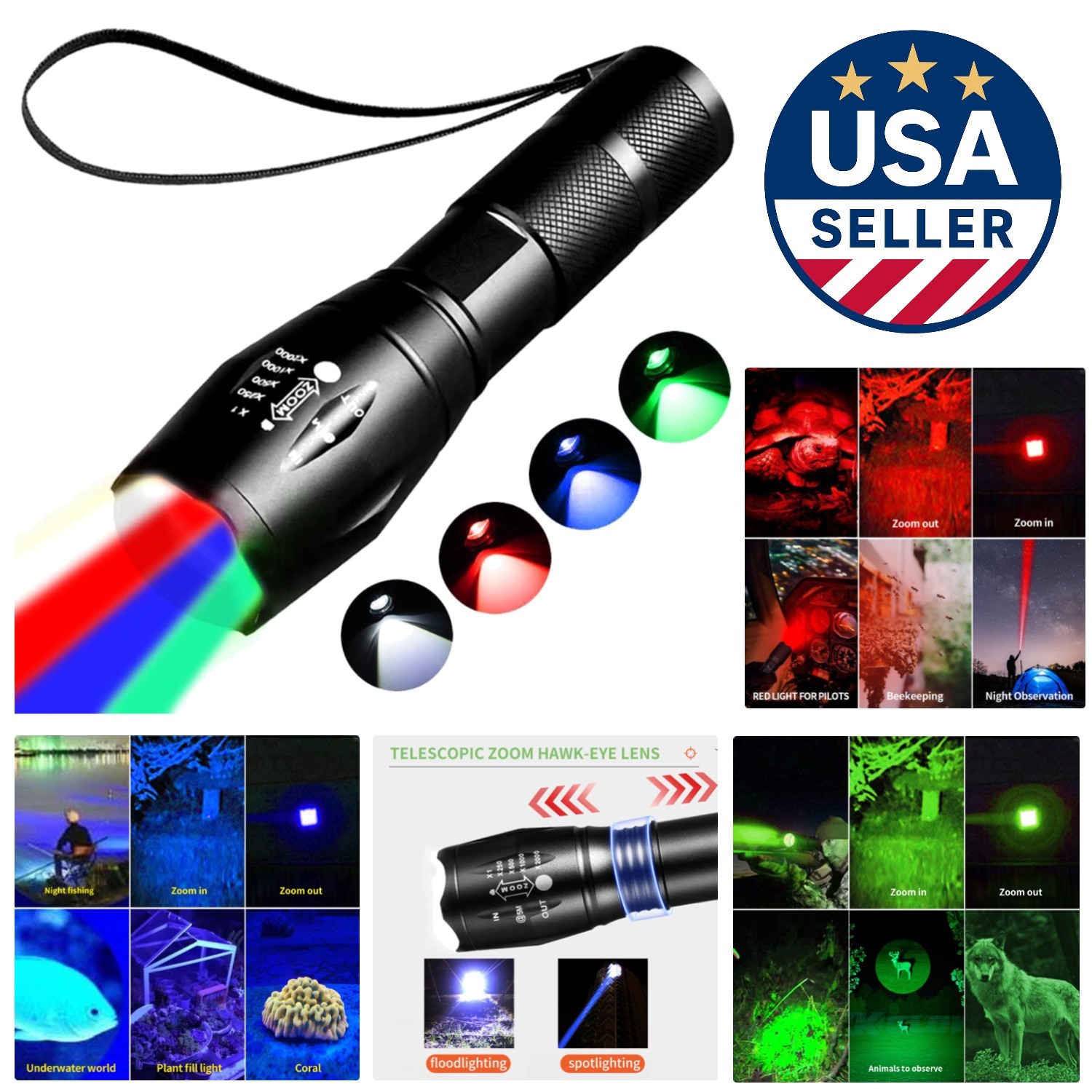 Compact Rechargeable Flashlight with 4 Color Modes – Perfect for Every Adventure