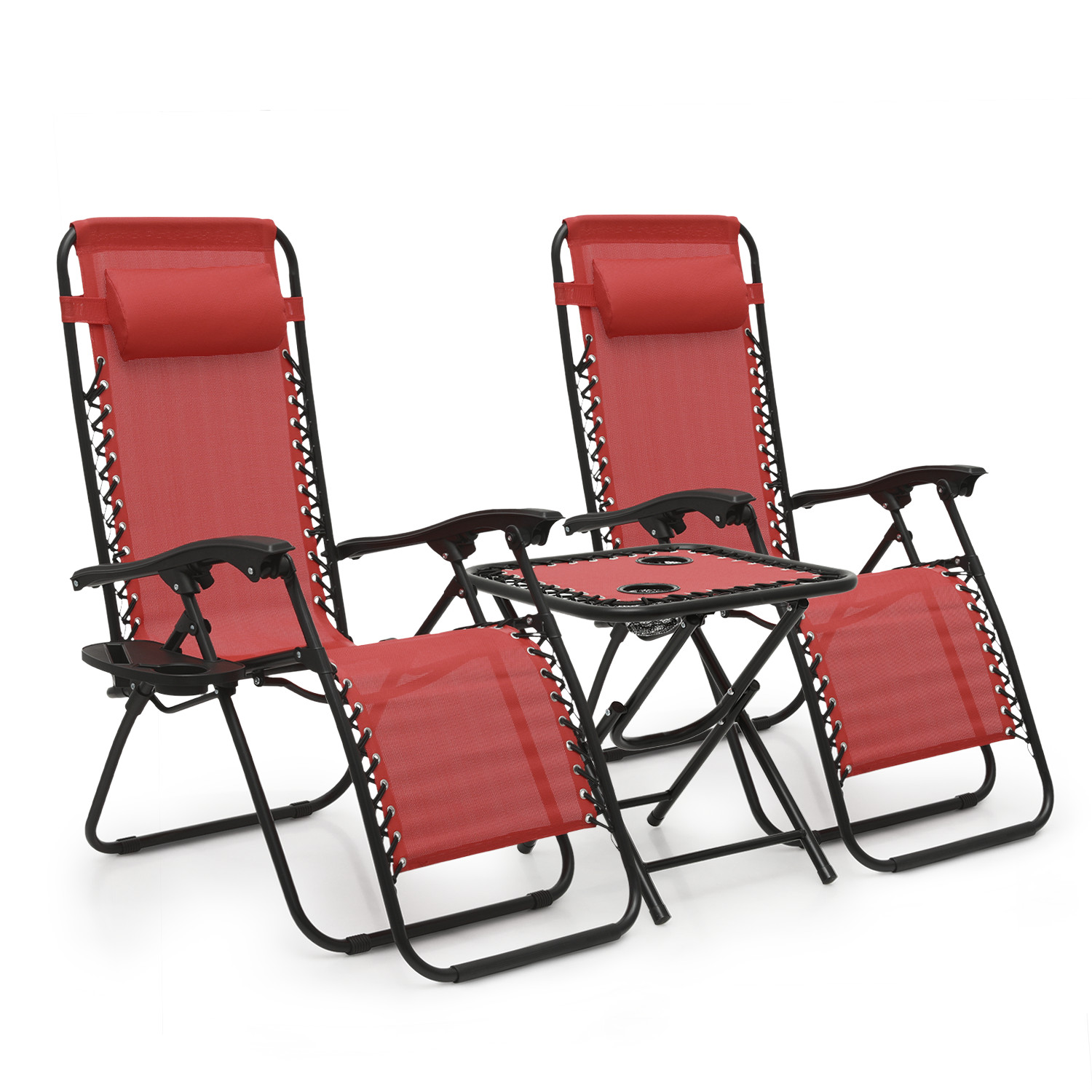3 Pcs [ZERO GRAVITY CHAIR+PATIO TABLE SET] Foldable Recliner Beach Lounge Chaise