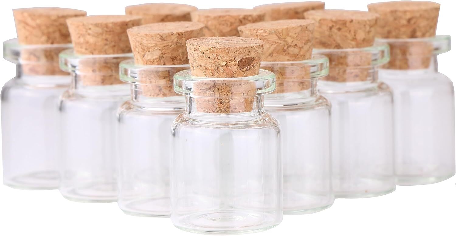 100 Count Small Glass Bottles with Corks,5ml Tiny Vials Clear Mini Jars Woode...