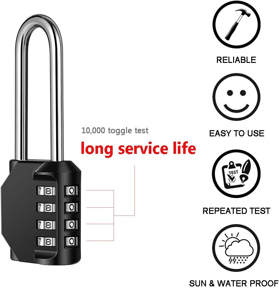 2 Pack  2.6 Inch Long Shackle Combination Lock, 4 Digit Outdoor Waterproof Pa...