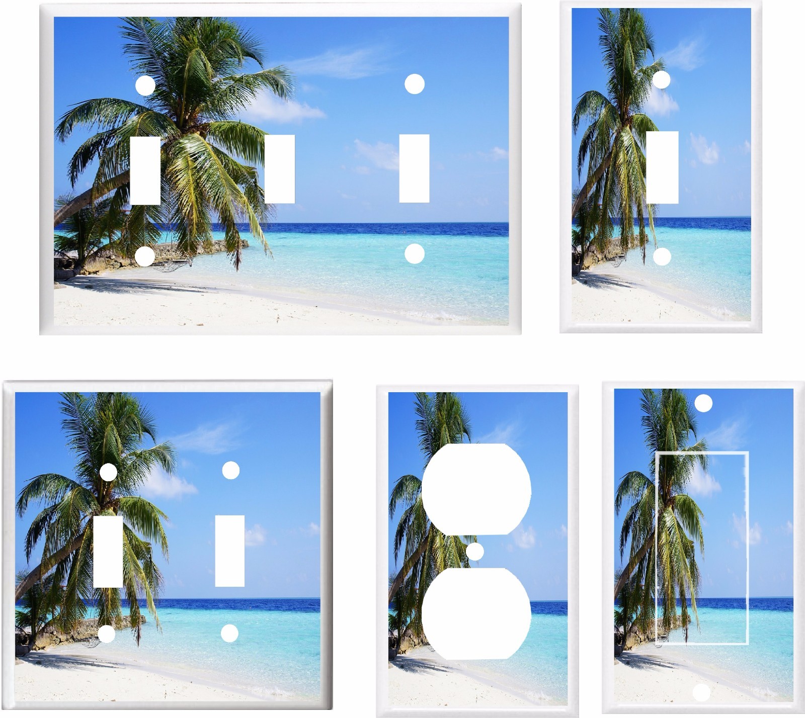 TROPICAL BEACH PALM TREE WHITE SAND # 3 LIGHT SWITCH COVER PLATE HOME DECOR