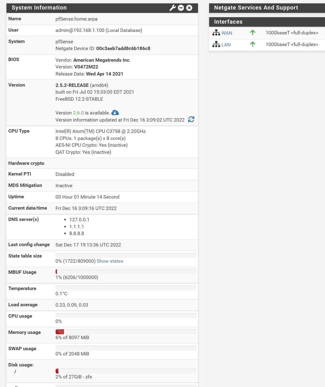 AppNeta M70 Gigabit PFsense Firewall Intel Atom Eight Core C3758 AES-NI 8GB RAM