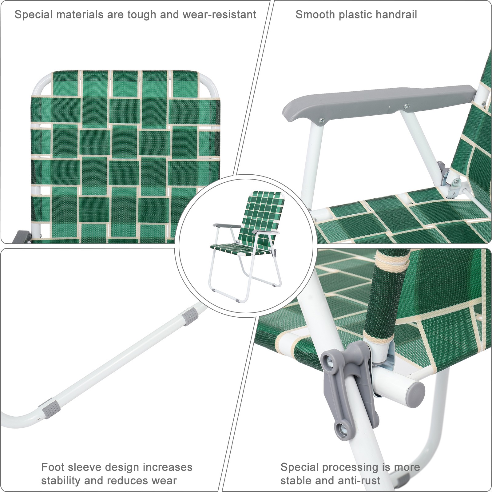 2 Pcs Folding Webbed Lawn Beach Chair,Heavy Duty Portable Chairs for Outside