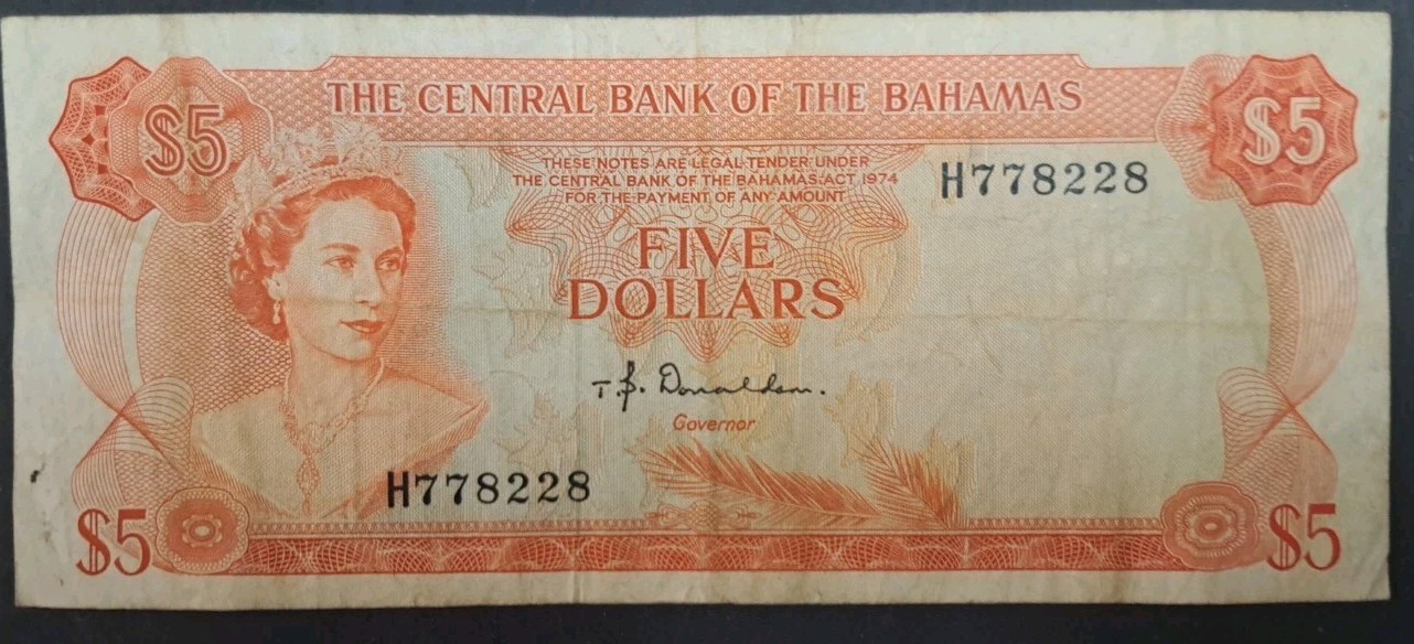 (1974) Bahamas 5 Dollars P37a H778228.