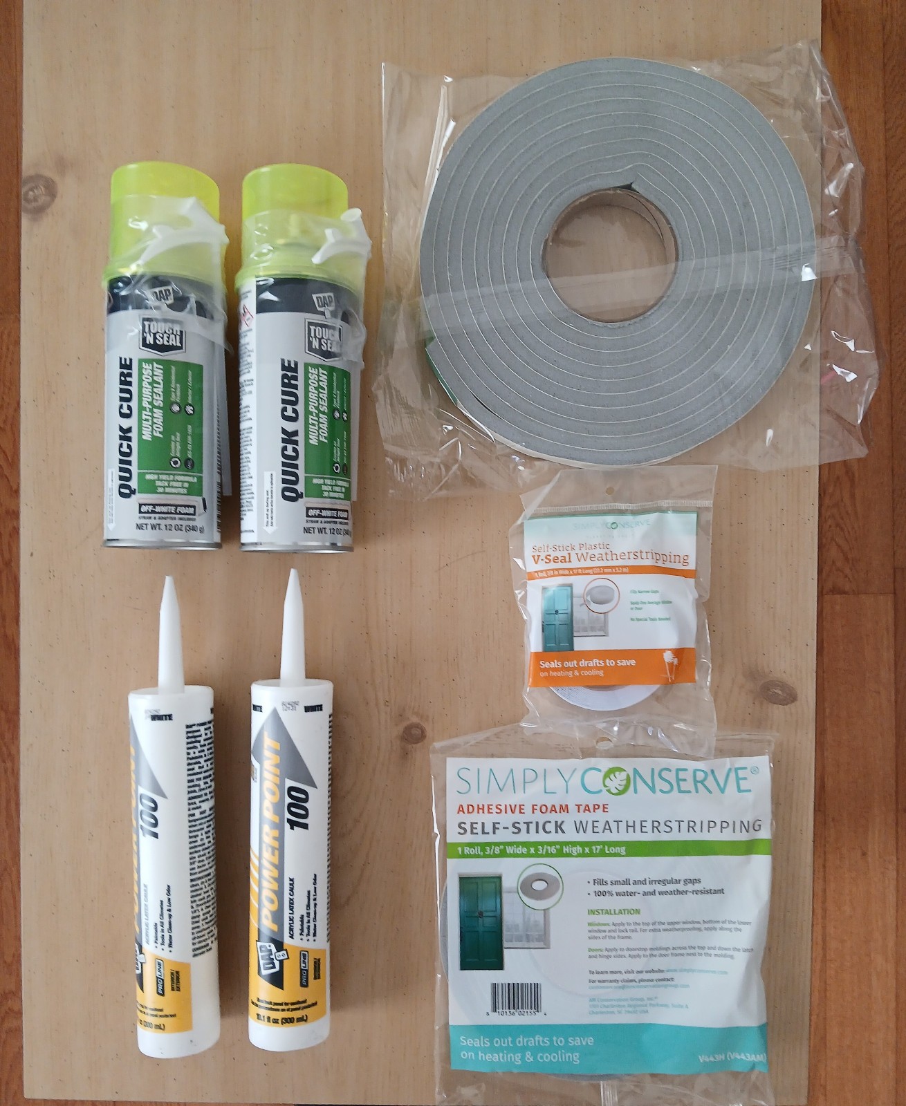 Home Weatherization Kit stripping/Acrylic Caulk/ tape/Spray Foam/V stripping