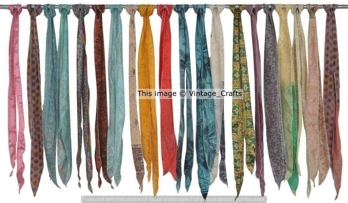 Wholesale Lot Of 50 Vintage Silk recycle Sari Sashes Head Wrap Neck Tie India