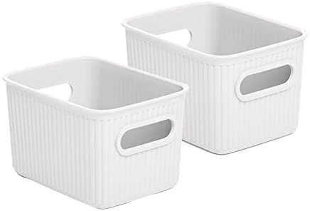Superio 1.5 L Mini Ribbed Storage Bin- Plastic Storage Basket (White, 2 Pack)