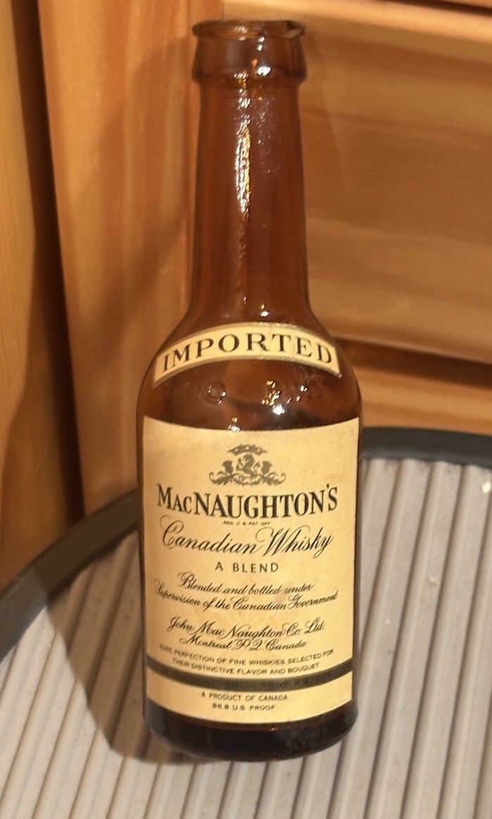 MacNaughton’s Canadian Whisky Empty Miniature Liquor Bottle