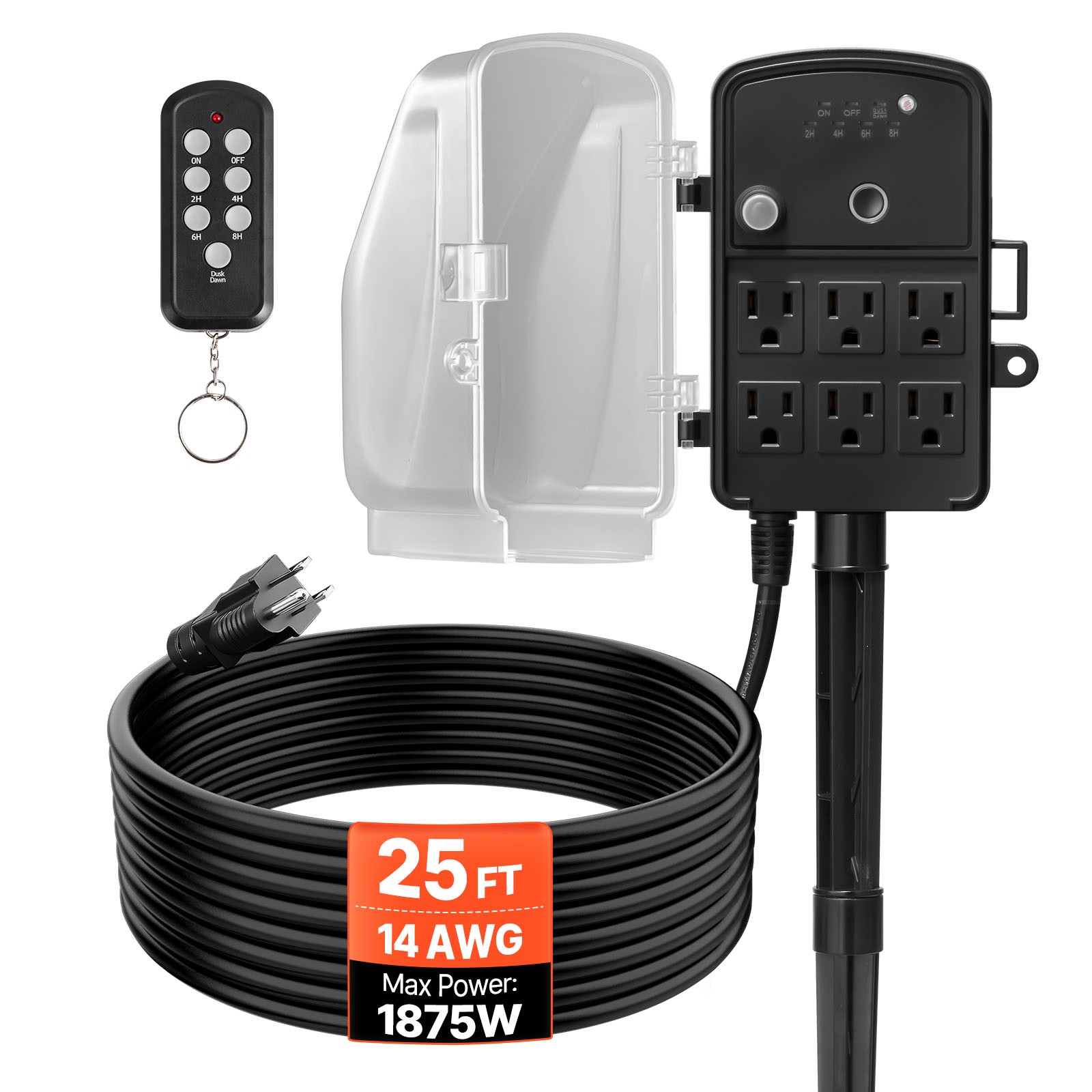 VEVOR Outdoor Power Stake Timer Waterproof Power Strip 6 Outlets 25FT Cord