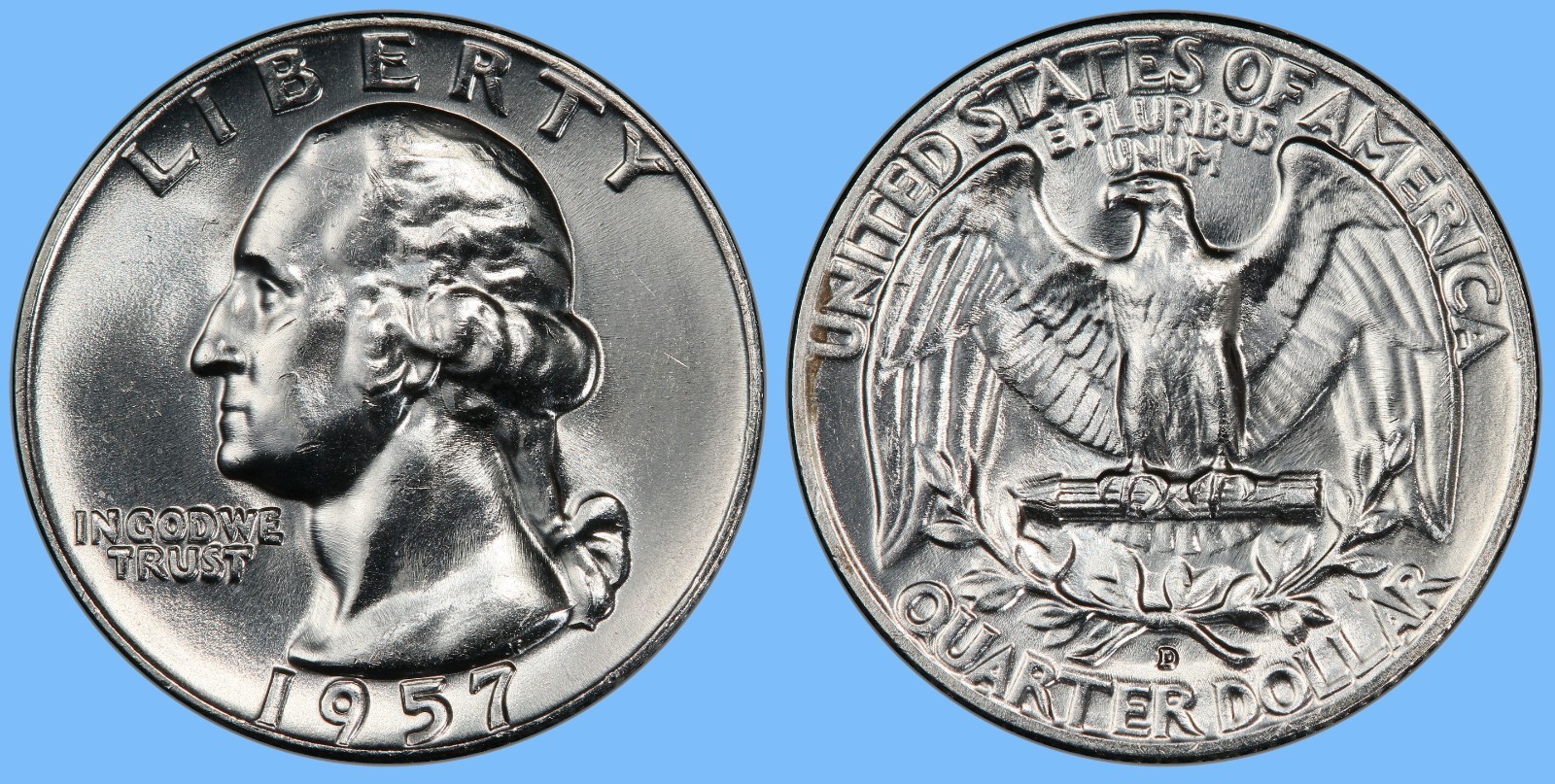1957 D Washington Quarter ~ GEM BU UNC Uncirculated MS ~ 90% Silver 25c US Coin