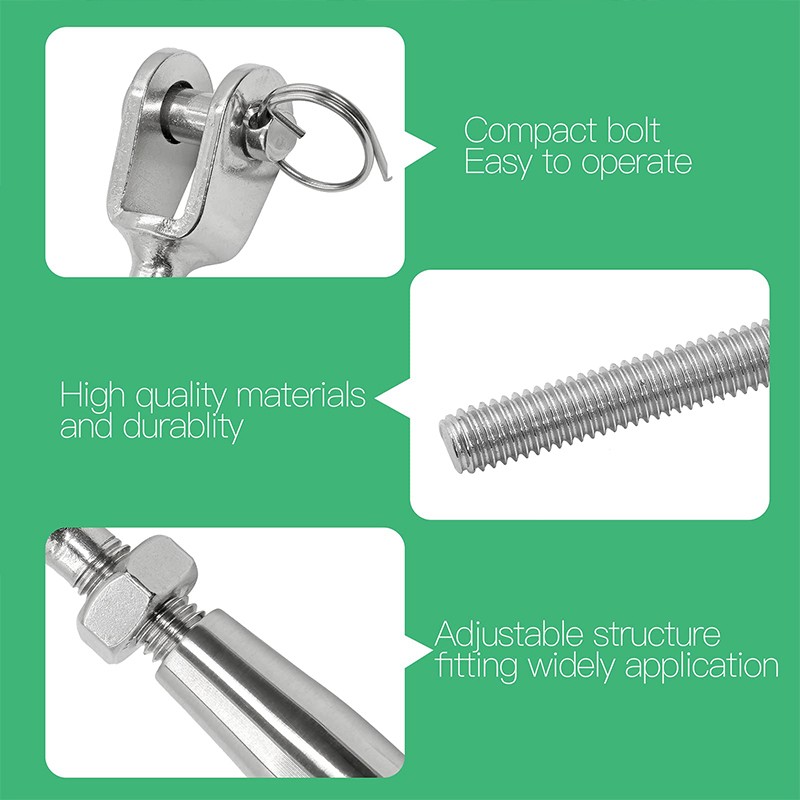 Stainless Steel Turnbuckle Rigging Screw Jaw to Jaw Wire Rope Tensioner A4 316