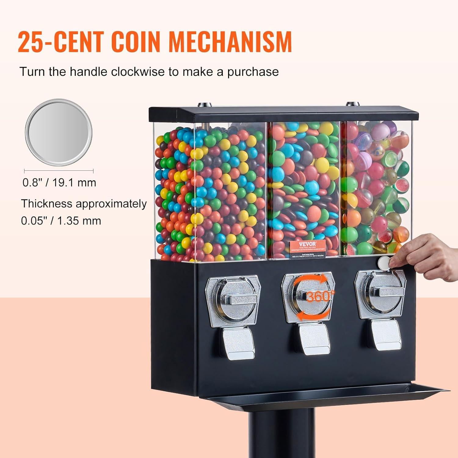 Commercial Vending Machine, Triple Compartment Candy Dispenser with Iron Stand,