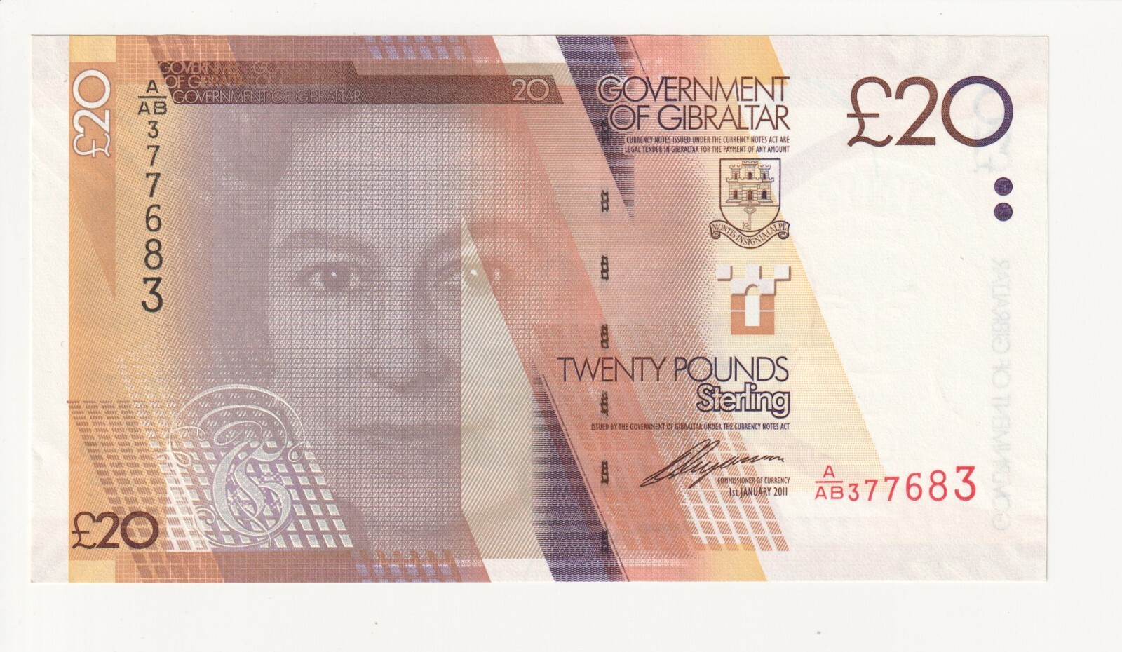 2011 Gibraltar 20 Twenty Pounds Banknote - P 37 - UNC # 32904