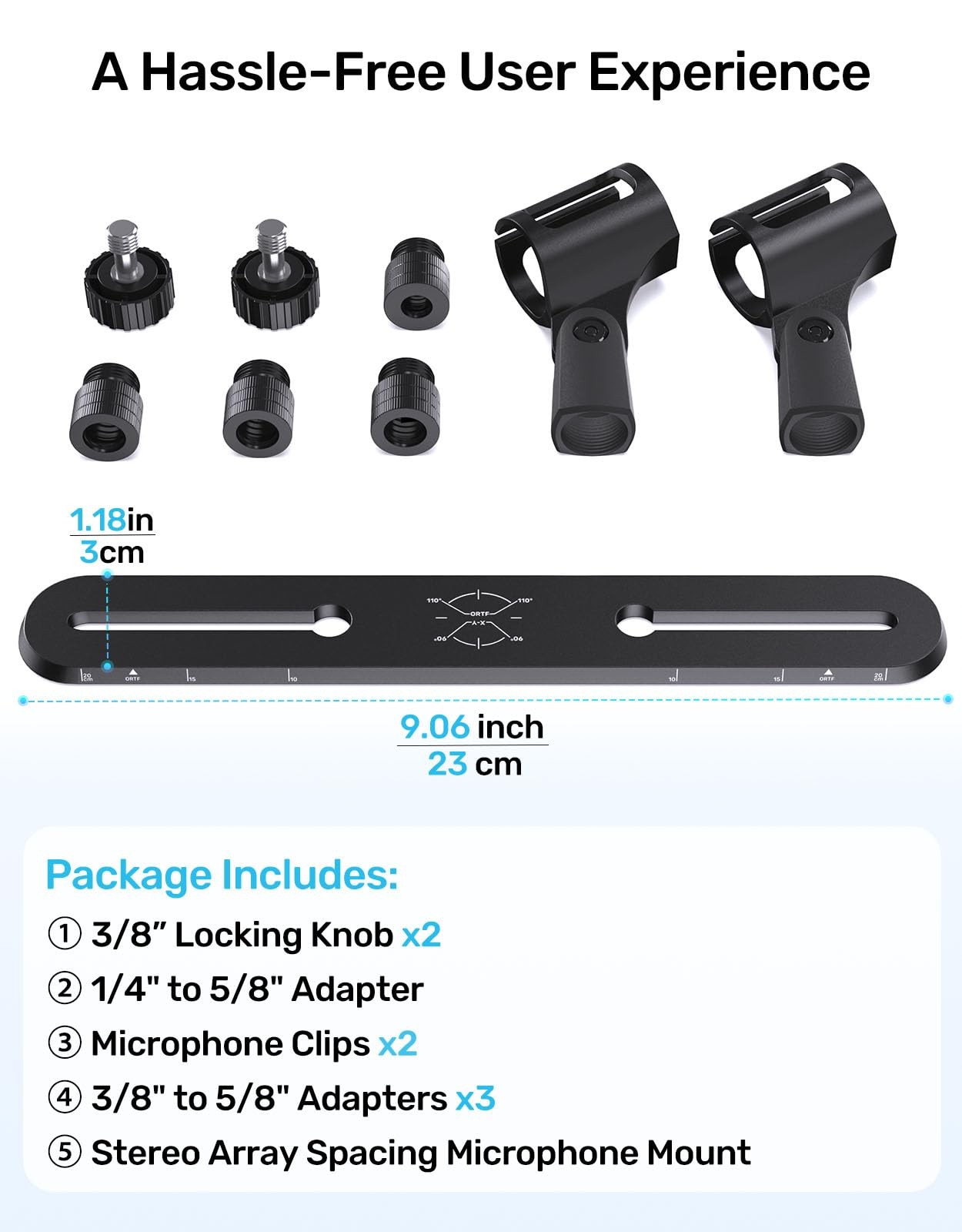 Stereo Array Spacing Mic Bar Mount, Aluminum Dual Microphone Holder with Rule...