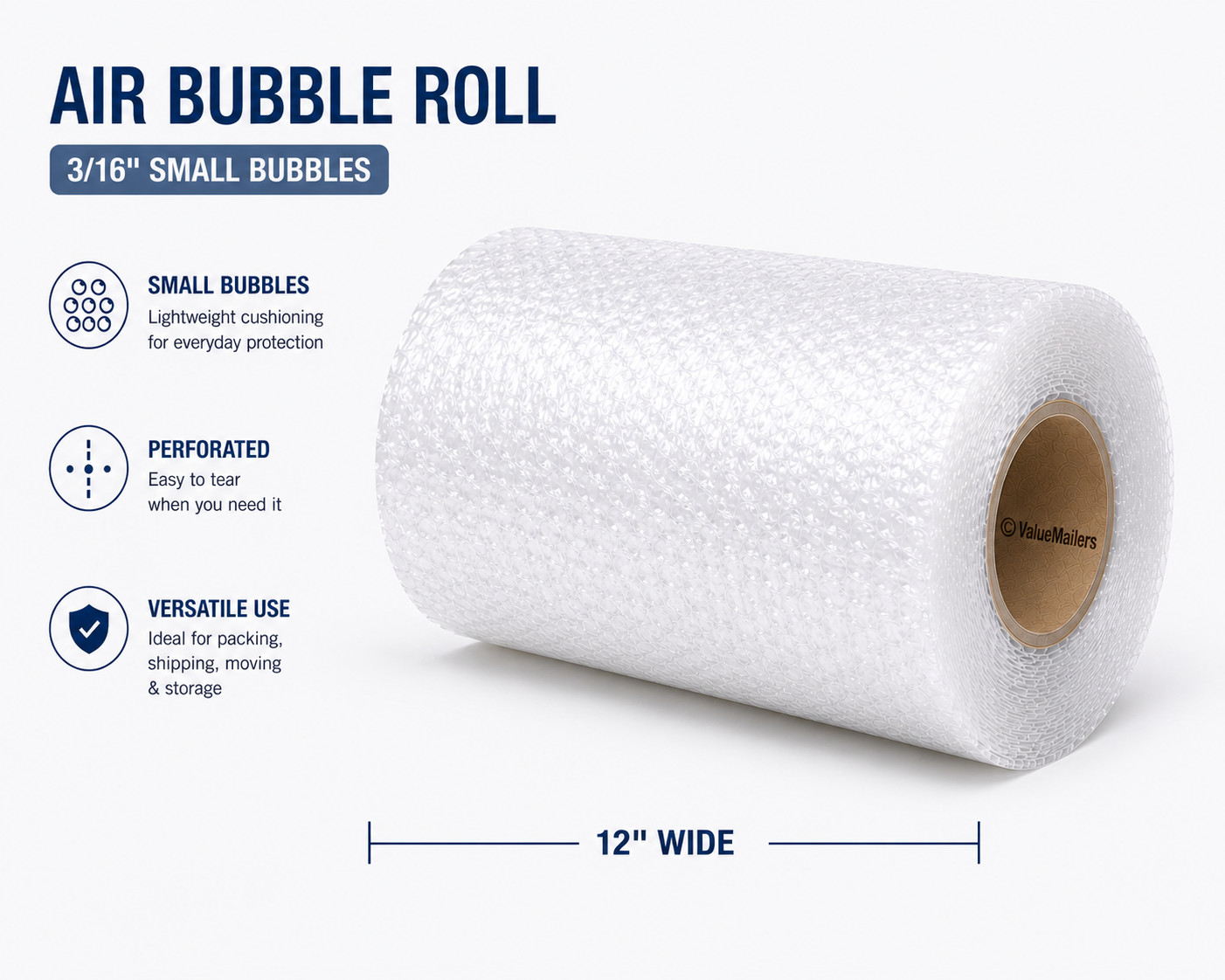 Small Bubble Roll 3/16" x 300' x 12" Perforated 3/16 Bubbles 300 Square Feet