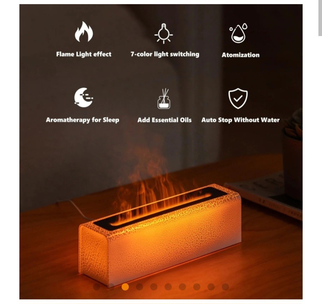 Flame Aromatherapy Diffuser Quiet USB Air Humidifier(White) U.S. SELLER