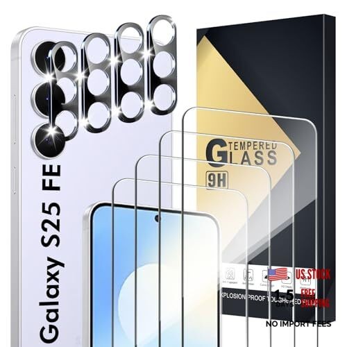 Screen Protector Compatible with Galaxy S25 FE 5G, [4+4 Pack] Camera Lens